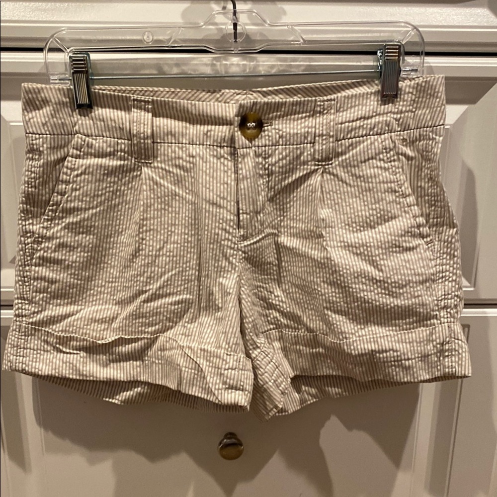 Tommy Hilfiger Tan and White Seersucker Bermudas